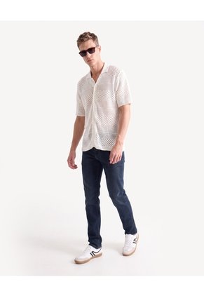 Camisa Tricot Calada Para Hombre Marfil Seven Seven