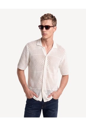 Camisa Tricot Calada Para Hombre Marfil Seven Seven