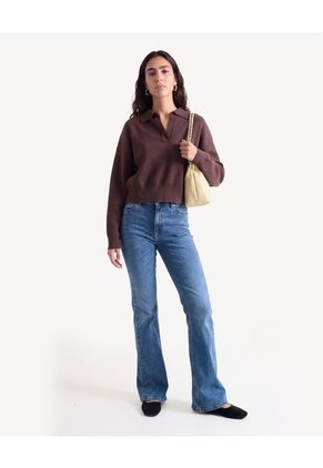 Jean Flare Tiro Medio  Para Mujer Azul Seven Seven
