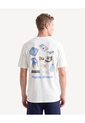 Camiseta Texturizada Con Doble Estampado  Para Hombre Crema Seven Seven