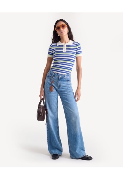 Camiseta Polo Ajustada Con Pechera  Para Mujer Crudo Seven Seven
