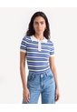 Camiseta Polo Ajustada Con Pechera  Para Mujer Crudo Seven Seven de Seven Seven