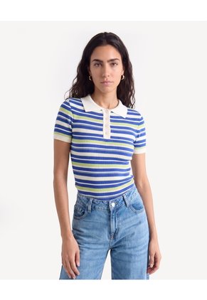 Camiseta Polo Ajustada Con Pechera  Para Mujer Crudo Seven Seven