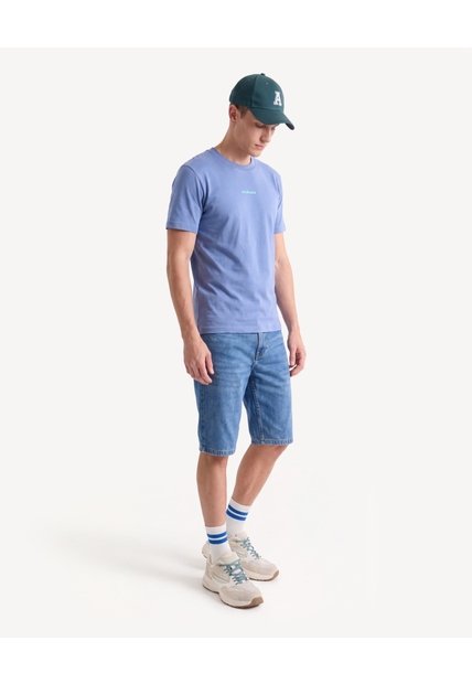Camiseta Con Estampado Frontal Corte Regular  Para Hombre Azul Seven Seven