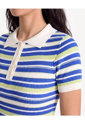 Camiseta Polo Ajustada Con Pechera  Para Mujer Crudo Seven Seven