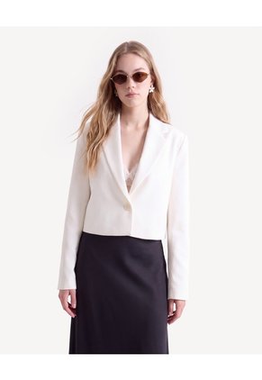 Blazer Corto Solapa Y Botones  Para Mujer Crudo Seven Seven