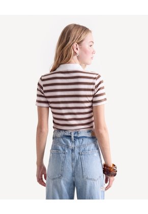Camiseta Polo Half Zipper Recogida Para Mujer Café Seven Seven