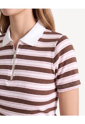 Camiseta Polo Half Zipper Recogida Para Mujer Café Seven Seven
