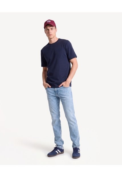 Camiseta Rib Cuello Redondo  Para Hombre Azul Seven Seven