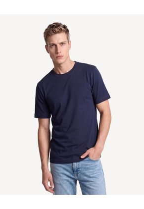 Camiseta Rib Cuello Redondo  Para Hombre Azul Seven Seven