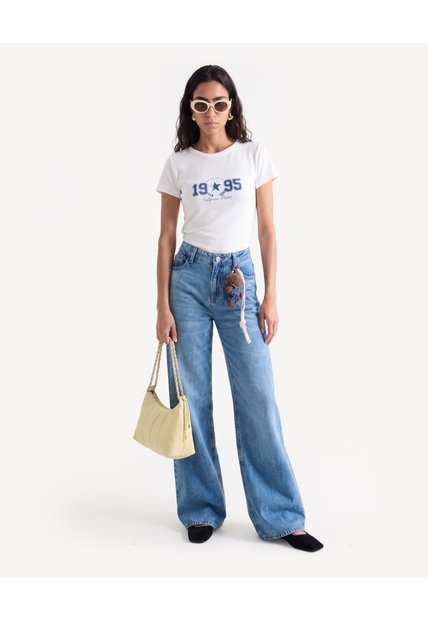 Camiseta Ajustada Rib Con Estampado  Para Mujer Crudo Seven Seven