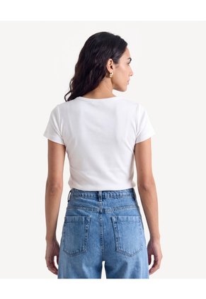 Camiseta Ajustada Rib Con Estampado Para Mujer Crudo Seven Seven