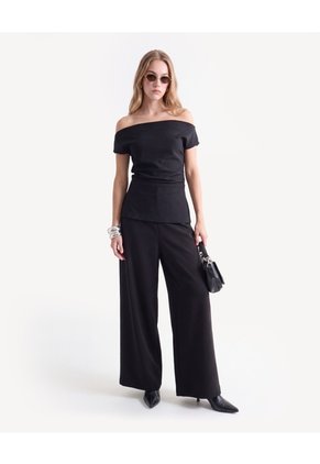 Pantalón Palazzo Tiro Alto  Para Mujer Negro Seven Seven