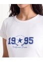 Camiseta Ajustada Rib Con Estampado  Para Mujer Crudo Seven Seven de Seven Seven