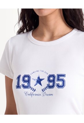Camiseta Ajustada Rib Con Estampado Para Mujer Crudo Seven Seven