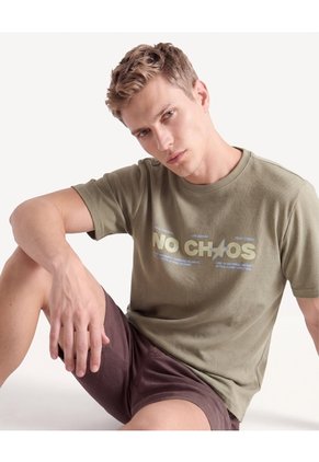 Camiseta Textura Suave Estampada Para Hombre Verde Seven Seven