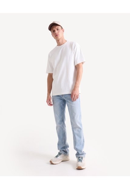 Camiseta Relaxed Textura Pesada  Para Hombre Crema Seven Seven