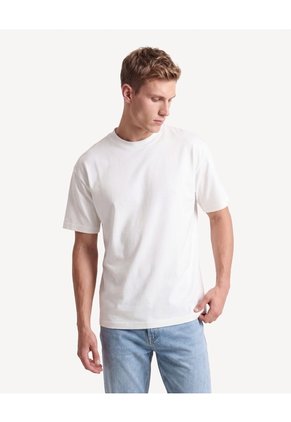 Camiseta Relaxed Textura Pesada  Para Hombre Crema Seven Seven