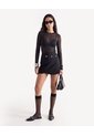 Falda Corta Tapa Cruzada Con Broches  Para Mujer Negro Seven Seven de Seven Seven