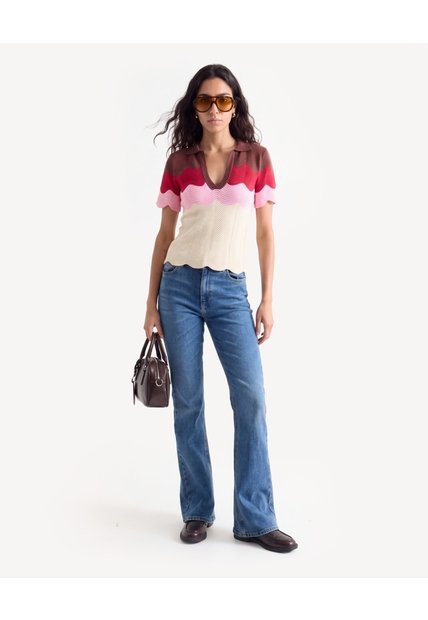 Camiseta Ondas Con Acabado En Rib  Para Mujer Café Seven Seven