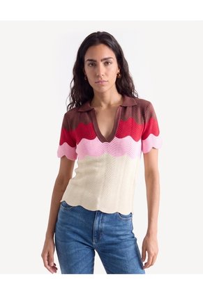 Camiseta Ondas Con Acabado En Rib  Para Mujer Café Seven Seven