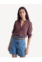 Blusa Rústica Manga Ajustable  Para Mujer Café Seven Seven de Seven Seven