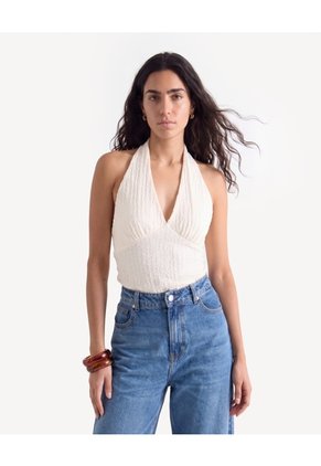 Top Halter Textura Suave Para Mujer Crema Seven Seven