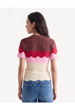 Camiseta Ondas Con Acabado En Rib  Para Mujer Café Seven Seven