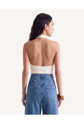 Top Halter Textura Suave Para Mujer Crema Seven Seven