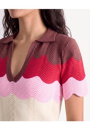 Camiseta Ondas Con Acabado En Rib  Para Mujer Café Seven Seven