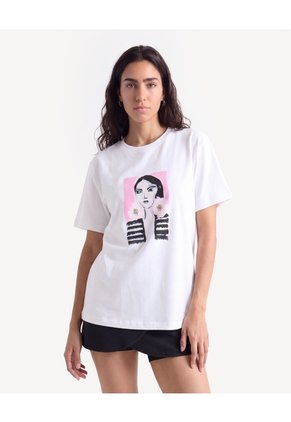Camiseta Holgada Estampado En Frente  Para Mujer Crudo Seven Seven