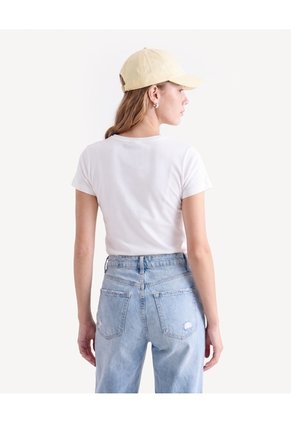 Camiseta Rib Ceñida Con Arte  Para Mujer Crudo Seven Seven