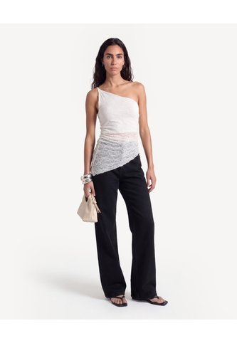 Camiseta One Shoulder Encaje  Para Mujer Marfil Seven Seven Seven Seven