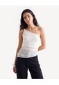 Camiseta One Shoulder Encaje  Para Mujer Marfil Seven Seven de Seven Seven