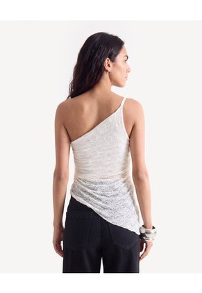 Camiseta One Shoulder Encaje  Para Mujer Marfil Seven Seven