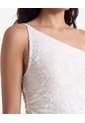 Camiseta One Shoulder Encaje  Para Mujer Marfil Seven Seven de Seven Seven