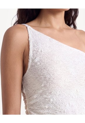 Camiseta One Shoulder Encaje  Para Mujer Marfil Seven Seven