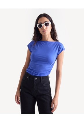 Camiseta Hombro Largo Con Recogidos  Para Mujer Azul Seven Seven