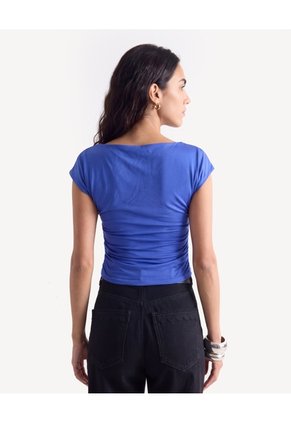 Camiseta Hombro Largo Con Recogidos  Para Mujer Azul Seven Seven