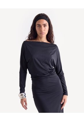Camiseta Kimono Hombro Caído Para Mujer Negro Seven Seven