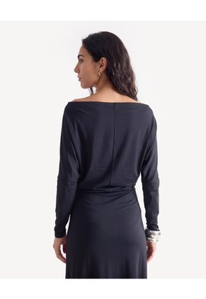 Camiseta Kimono Hombro Caído Para Mujer Negro Seven Seven
