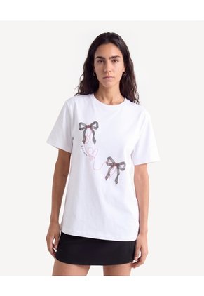 Camiseta Amplia Estampado Frontal Para Mujer Crudo Seven Seven