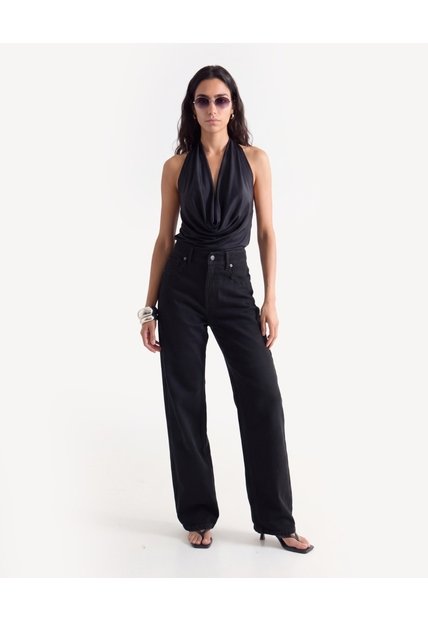 Camiseta Halter Escote Drapeado  Para Mujer Negro Seven Seven