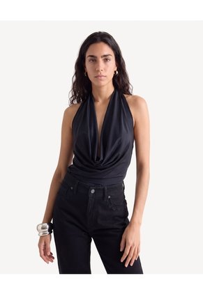 Camiseta Halter Escote Drapeado  Para Mujer Negro Seven Seven