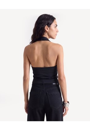 Camiseta Halter Escote Drapeado  Para Mujer Negro Seven Seven