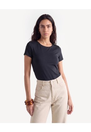 Camiseta Tipo Body Ajustado Manga Corta  Para Mujer Negro Seven Seven