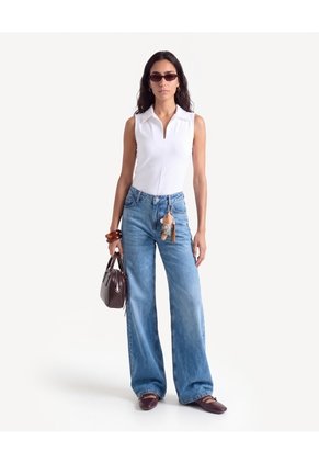 Camiseta Sisa Cuello Con Solapa Para Mujer Crudo Seven Seven