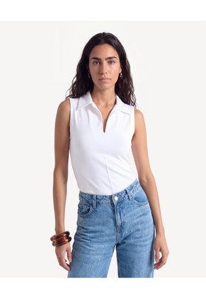 Camiseta Sisa Cuello Con Solapa Para Mujer Crudo Seven Seven