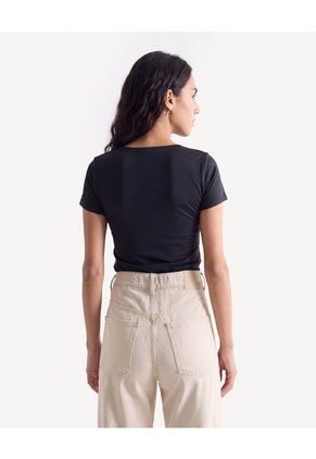 Camiseta Tipo Body Ajustado Manga Corta  Para Mujer Negro Seven Seven