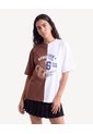 Camiseta Oversize Con Bordado De Oso  Para Mujer Café Seven Seven de Seven Seven